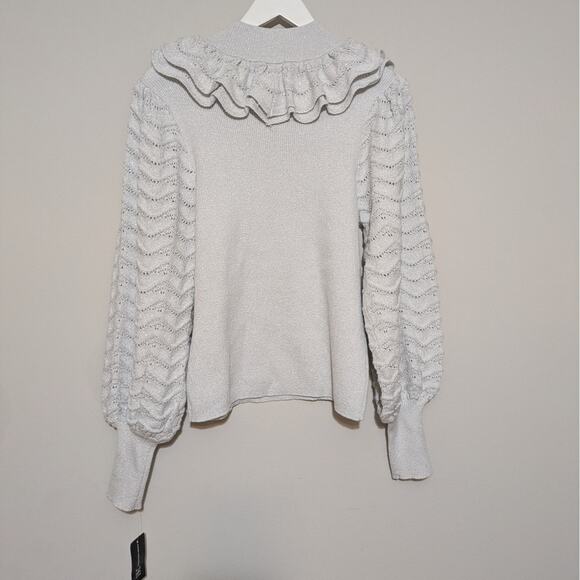 INC International Concepts Silver Metallic Ruffled Puff Sleeve Sweater XL - Picture 4 of 9